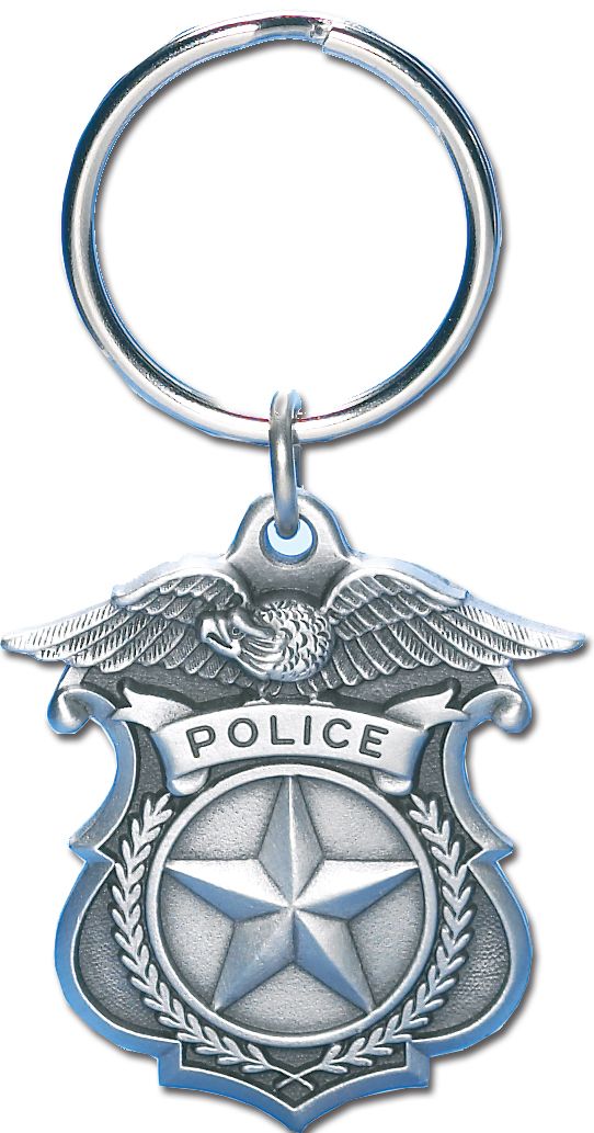 1 Sided Badge Shaped Pewter Police Key Chain