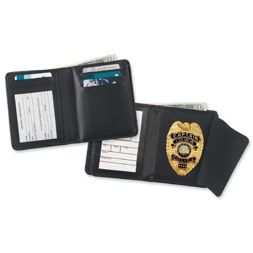 Black Leather Men's Conceal Carry Badge Wallet License
