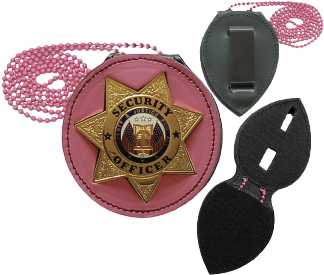 Police Officer Pink Mini Badge Retractable ID Holder Badge Reel (Silver)