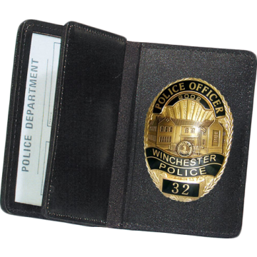 Strong Side Open Double ID Badge Case - Duty Leather w/ Embossing