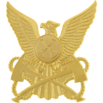 Blackinton B877 Unique Badge Featuring an Eagle w/ Crossed Axes Threaded Through Rope (2-1/2" x 2-5/16")